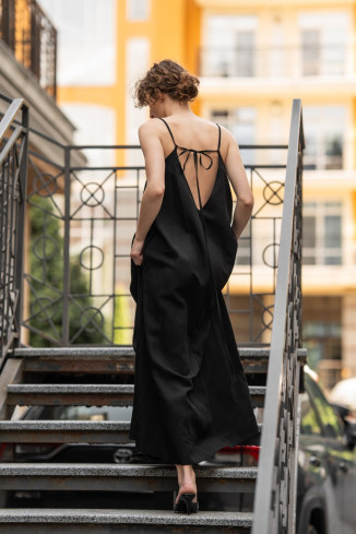 Black Lyocell & Viscose Maxi Slip Dress