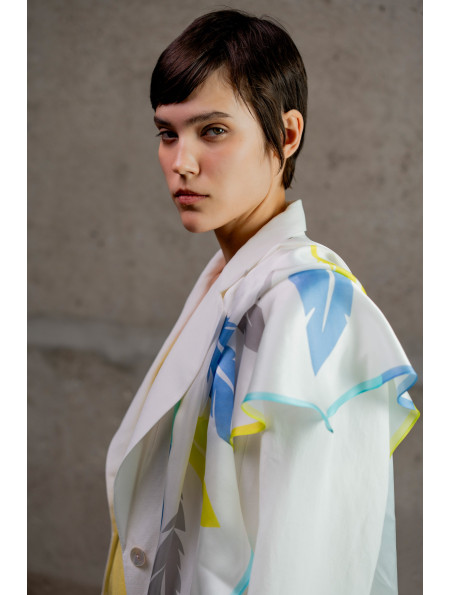 Трикутна шовкова хустка з принтом "Пірʼя"