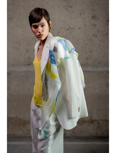 Трикутна шовкова хустка з принтом "Пірʼя"