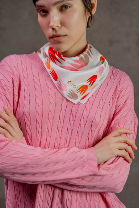 Small Silk Neckerchief with "Swallows" Print
