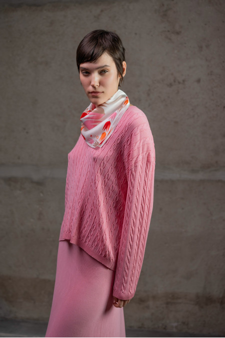 Small Silk Neckerchief with "Swallows" Print