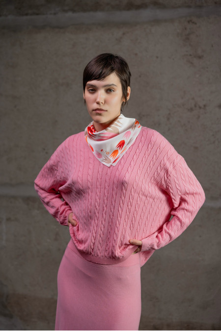 Small Silk Neckerchief with "Swallows" Print