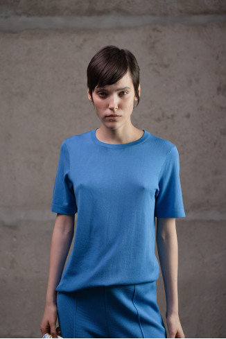 Blue Short-Sleeved Basic Jumper