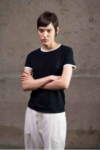 Black And Off-White Contrasting Trim Basic Jumper 