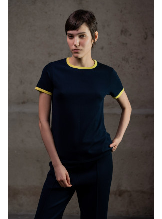 Базовий джемпер з контрастною облямівкою темно-синьо-лимонний