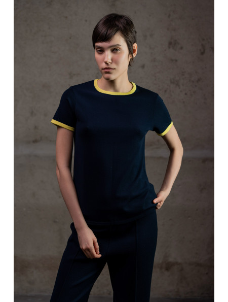 Базовий джемпер з контрастною облямівкою темно-синьо-лимонний