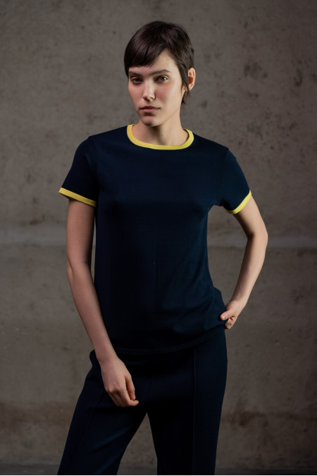 Базовий джемпер з контрастною облямівкою темно-синьо-лимонний Базовий джемпер з контрастною облямівкою темно-синьо-лимонний