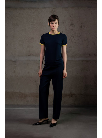 Базовий джемпер з контрастною облямівкою темно-синьо-лимонний