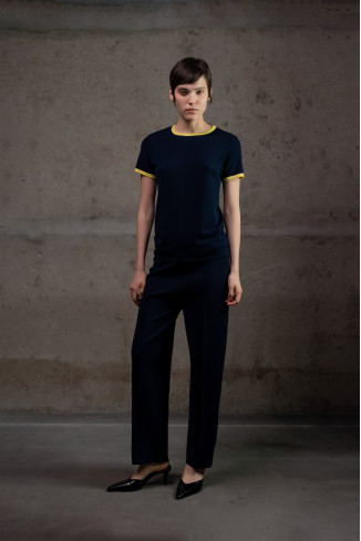 Navy Straight-Leg Viscose Knit Trousers