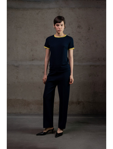 Трикотажні штани прямого крою з віскози темно-сині