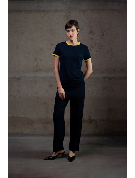 Трикотажні штани прямого крою з віскози темно-сині