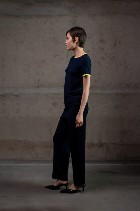 Трикотажні штани прямого крою з віскози темно-сині