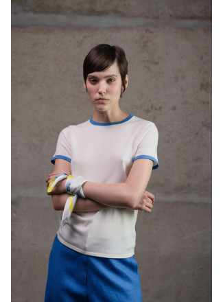 Базовий джемпер з контрастною облямівкою молочно-темно-блакитний