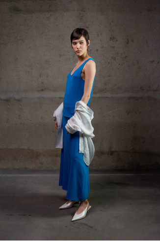 А-подібна спідниця максі з віскози темно-блакитна