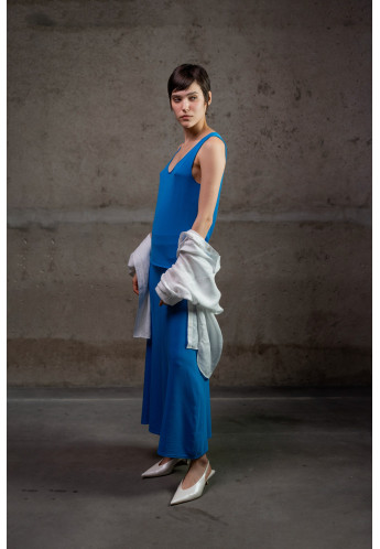 А-подібна спідниця максі з віскози темно-блакитна