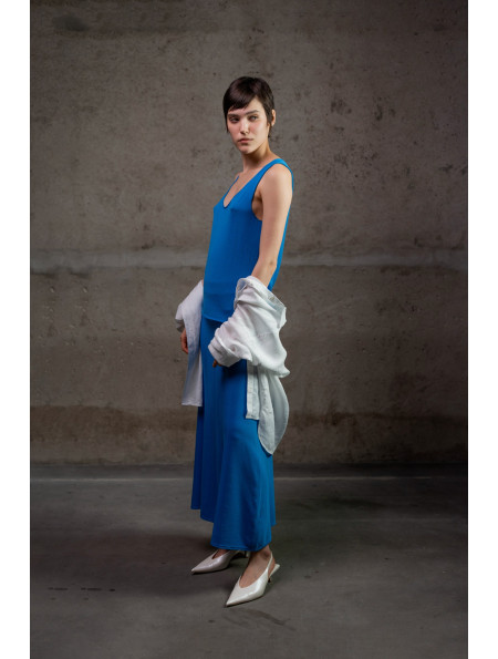 А-подібна спідниця максі з віскози темно-блакитна