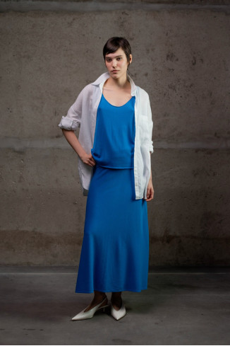 А-подібна спідниця максі з віскози темно-блакитна