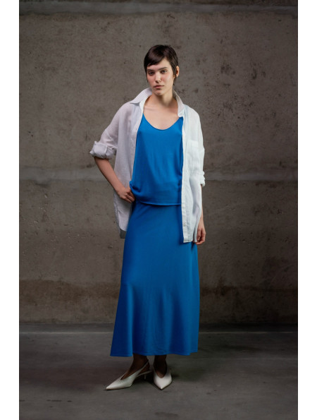 А-подібна спідниця максі з віскози темно-блакитна