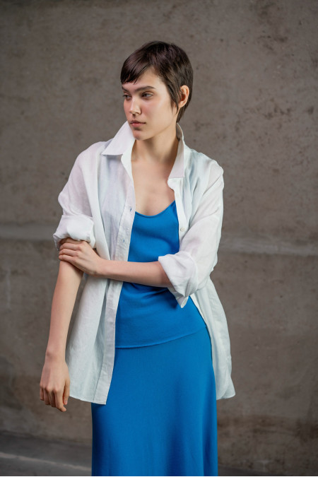 А-подібна спідниця максі з віскози темно-блакитна