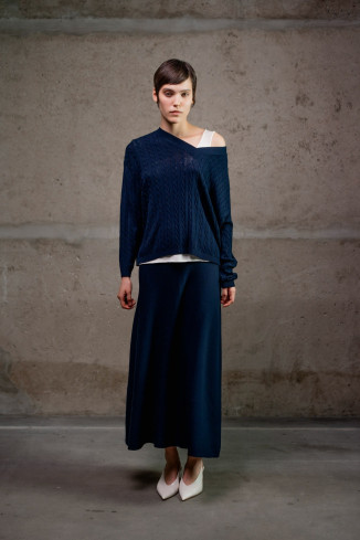 А-образная юбка макси из вискозы темно-синяя