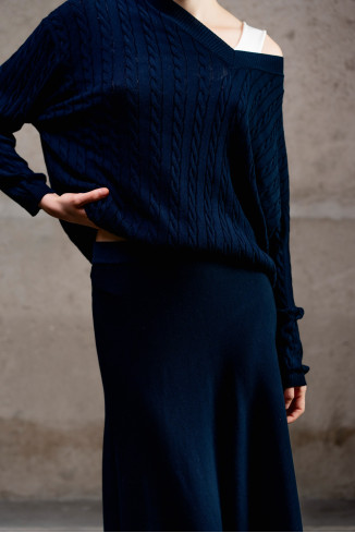 А-образная юбка макси из вискозы темно-синяя