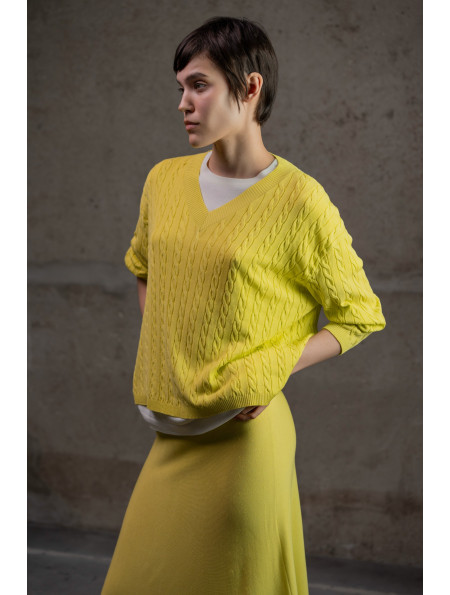 Джемпер з V-подібною горловиною з віскози лимонний