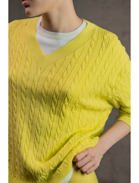 Джемпер з V-подібною горловиною з віскози лимонний