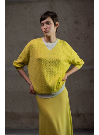Джемпер з V-подібною горловиною з віскози лимонний