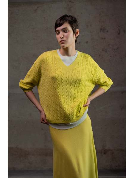 Джемпер з V-подібною горловиною з віскози лимонний