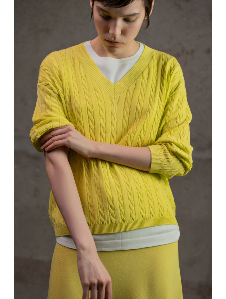 Джемпер з V-подібною горловиною з віскози лимонний