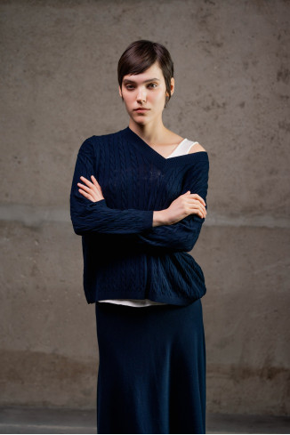 Navy Viscose V-Neck Jumper
