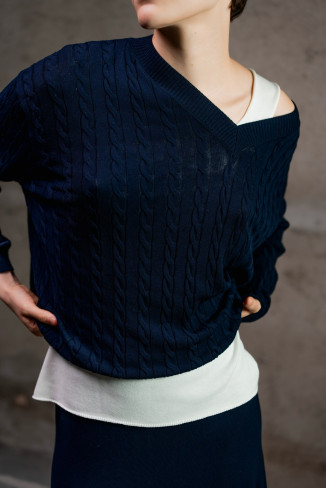 Navy Viscose V-Neck Jumper