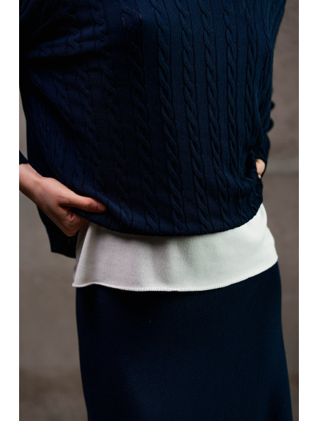 Navy Viscose V-Neck Jumper