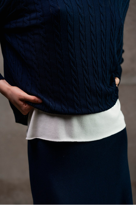 Navy Viscose V-Neck Jumper
