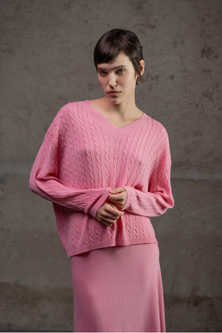 Джемпер з V-подібною горловиною з віскози рожевий Джемпер з V-подібною горловиною з віскози рожевий