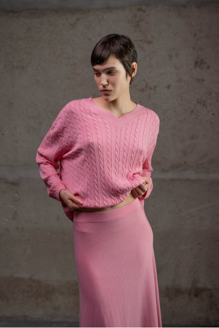 Джемпер з V-подібною горловиною з віскози рожевий Джемпер з V-подібною горловиною з віскози рожевий