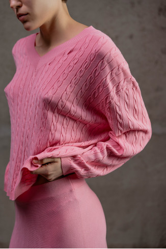 Джемпер з V-подібною горловиною з віскози рожевий