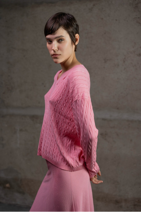 Джемпер з V-подібною горловиною з віскози рожевий Джемпер з V-подібною горловиною з віскози рожевий