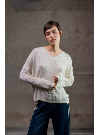 Джемпер з V-подібною горловиною з віскози молочний
