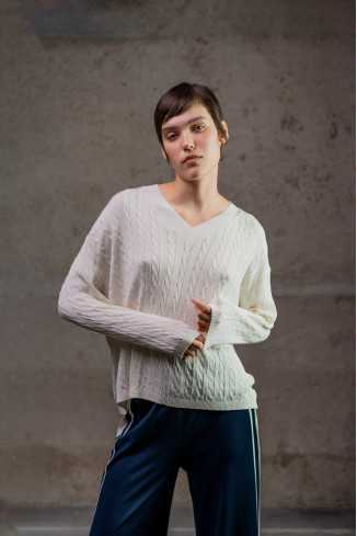 Off-White Viscose V-Neck Jumper