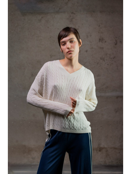 Джемпер з V-подібною горловиною з віскози молочний