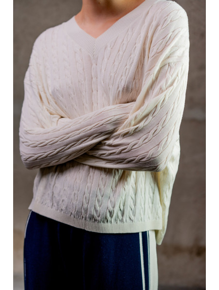 Джемпер з V-подібною горловиною з віскози молочний