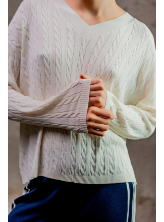 Джемпер з V-подібною горловиною з віскози молочний