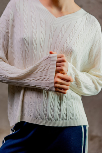 Off-White Viscose V-Neck Jumper