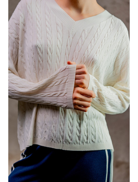 Джемпер з V-подібною горловиною з віскози молочний