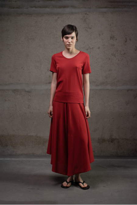 Dark Red Viscose Short-Sleeved U-Neck Jumper