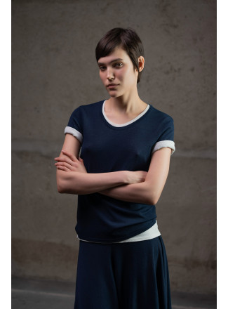 Джемпер з віскози з U-подібною горловиною темно-синій