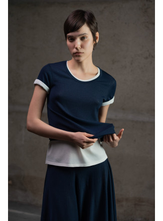 Джемпер з віскози з U-подібною горловиною темно-синій