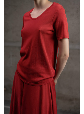 Джемпер з віскози з U-подібною горловиною темно-червоний