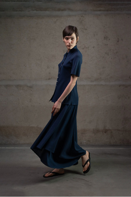 Navy Viscose Skirt Trousers